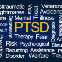 PTSD Word Cloud on Blue Background
