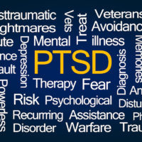 PTSD Word Cloud on Blue Background PTSD Word Cloud on Blue Background
