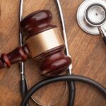 Stethoscope and gavel on courtroom table. Stethoscope and gavel on courtroom table.