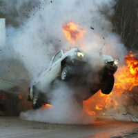 potentially fatal car crash results in explosions