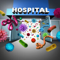 Hospital sign with bateria bugs Hospital sign with bateria bugs
