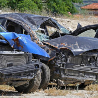 Cars parked on the side of the road after a Multiple Car crash Cars parked on the side of the road after a Multiple Car crash