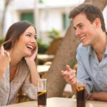 Couple dating and flirting in a restaurant Couple dating and flirting in a restaurant