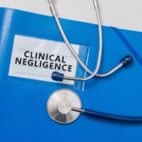clinical negligence blue folder with stethoscope on top