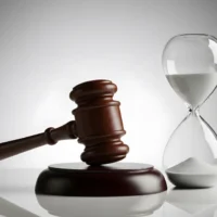 wooden gavel with flowing sand, symbol of court deadlines, legal timing and statute of limitations