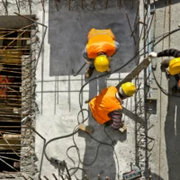 Construction site workers - aerial - Top View